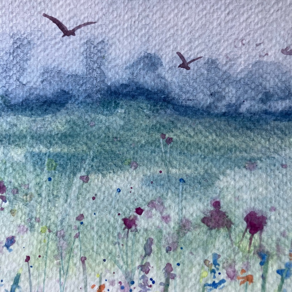 Floral landscape Original painting watercolor NEW art decor Artettina USA - Picture 5 of 7